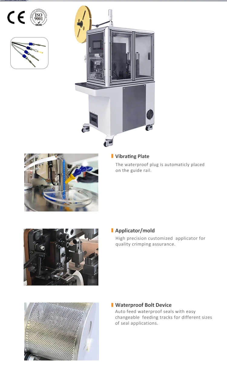Semi automatic wire stripping seal insertion terminal crimping machine , sheathed cable seal loading machine Semi automatische draad strippen afdichting invoeging terminal krimpende machine, in de schede gestoken kabelafdichting laadmachine