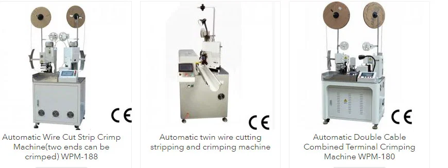 Volledig automatische machines voor nauwkeurig draadsnijden, strippen en aansluitklemmen krimpen.